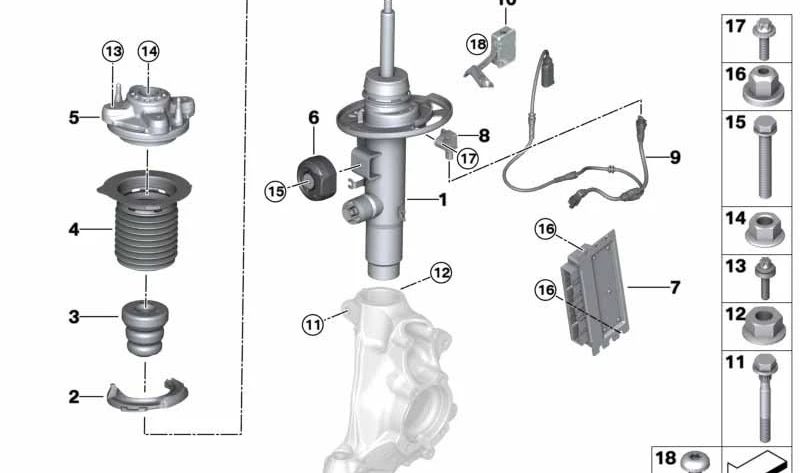 Amortiguador delantero derecho con VDC OEM 37106889314 para BMW G26. Original BMW.