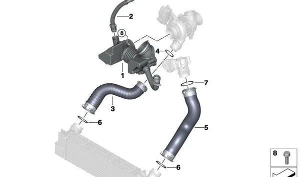 Tubo de admisión de aire con resonador OEM 13718519134 para BMW F10, F11, F25, F26. Original BMW.