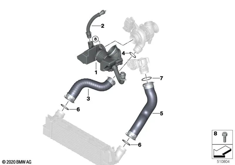 Tubo de aire limpio con resonador para BMW F20N, F21N, F22, F22N, F23, F23N, F30N, F31N, F34, F34N, F32, F32N, F33, F33N, F36, F36N (OEM 13718479958). Original BMW.