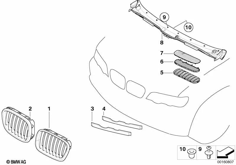 Rejilla decorativa entrada de aire izquierda para BMW X5 E53 (OEM 51137113729). Original BMW.