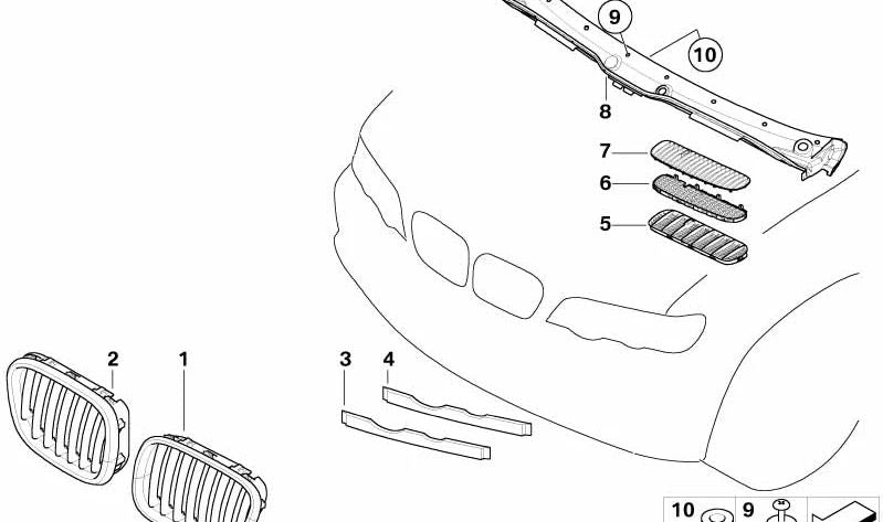 Rejilla frontal izquierda/derecha para BMW X5 E53. Original BMW.