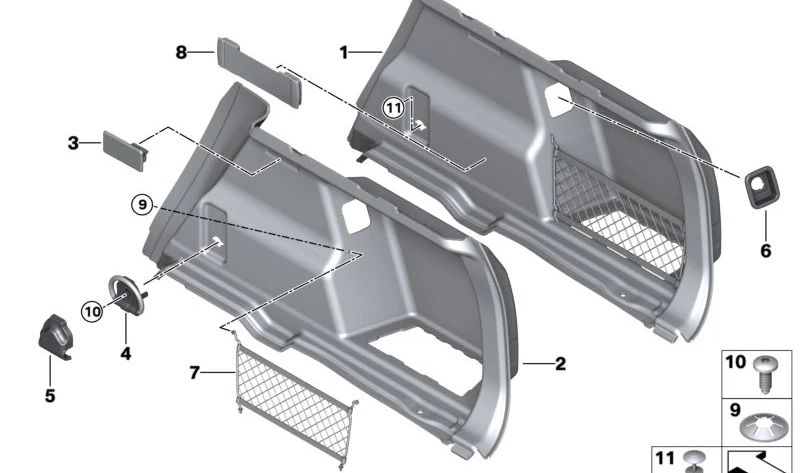 Revestimiento del maletero derecho para BMW F48, F48N (OEM 51477425348). Original BMW