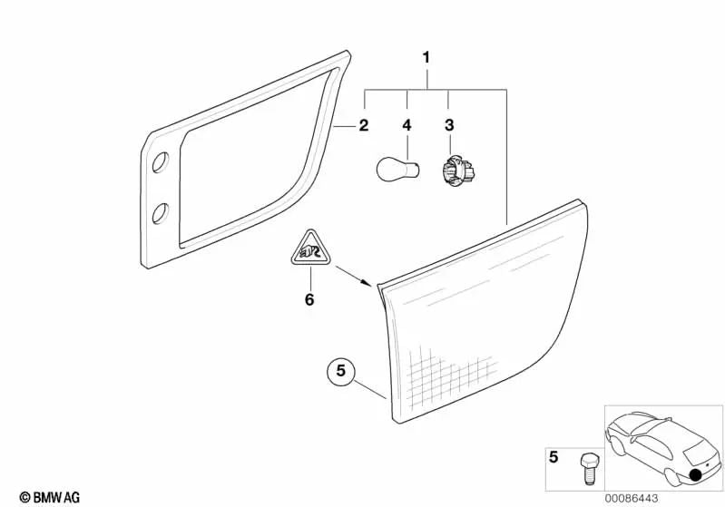 Piloto trasero portón trasero derecho para BMW X5 E53 (OEM 63217164486). Original BMW