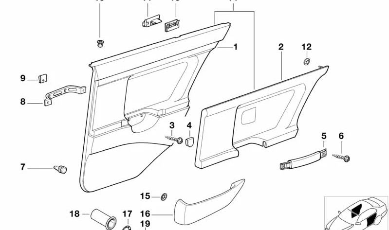 Revestimiento de puerta trasero izquierdo para BMW Serie 3 E36 (OEM 51428165683). Original BMW