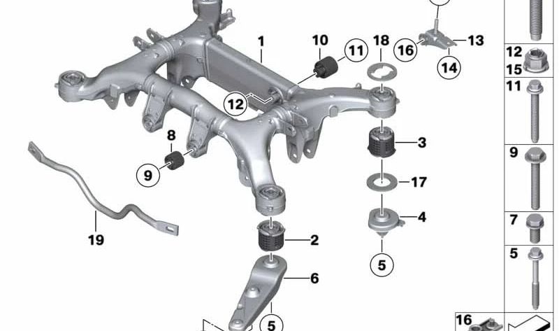 Portaeje trasero para BMW F01N, F02N (OEM 33316855455). Original BMW.