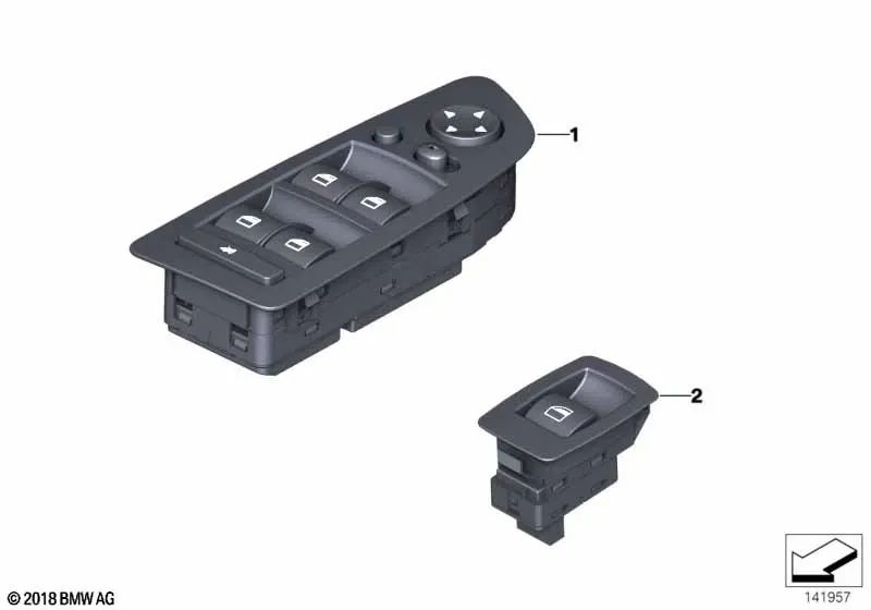 Interruptor del elevalunas lateral del conductor para BMW E90, E90N, E91, E91N (OEM 61319217332). Original BMW.