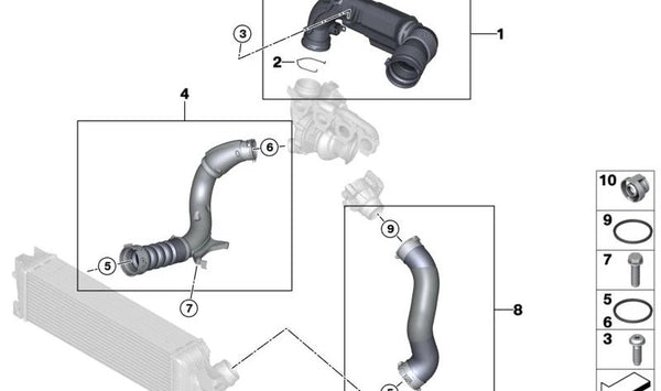 Tubería de carga de aire para BMW Serie 2 F45, F45N, X1 F48N, F49, F49N, X2 F39, MINI F60, F60N (OEM 13718618372). Original BMW