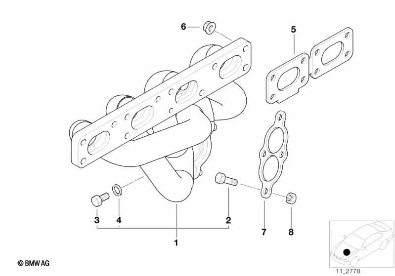 Colector de escape para BMW E36 (OEM 11621432343). Original BMW