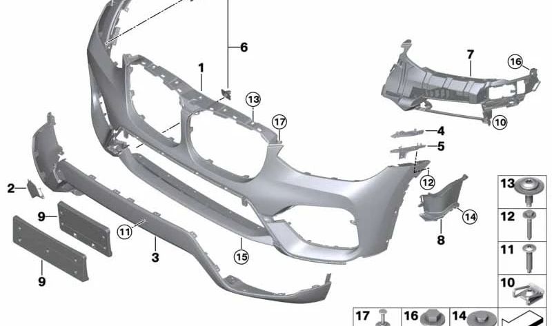 Carcasa Paragolpes Imprimada Delantera para BMW X3 G01 (OEM 51117484780). Original BMW