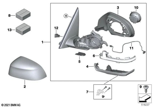 Espejo exterior calefactado Memory Bus izquierdo para BMW X3 G01, G01N (OEM 51168491665). Original BMW