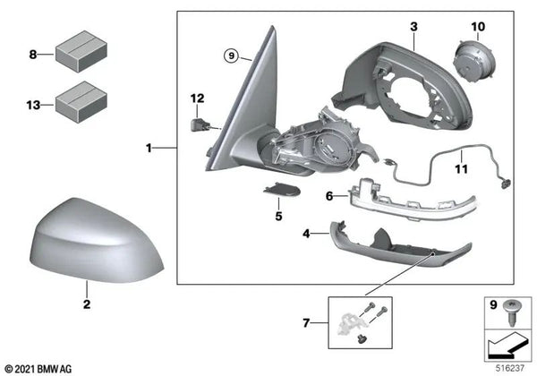 Espejo exterior calefactado Memory Bus derecho para BMW X4 G02, G02N (OEM 51168738378). Original BMW.