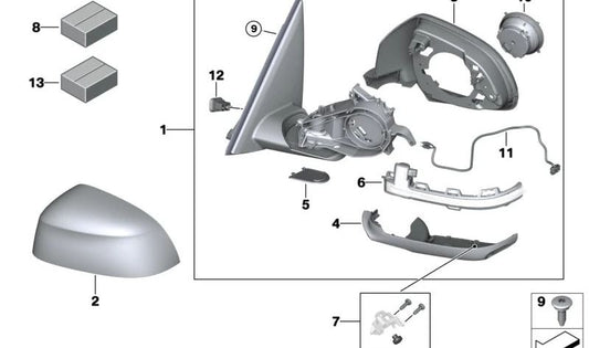 Espejo exterior calefactado con memoria Bus derecho para BMW X3 G01, G01N (OEM 51168491672). Original BMW