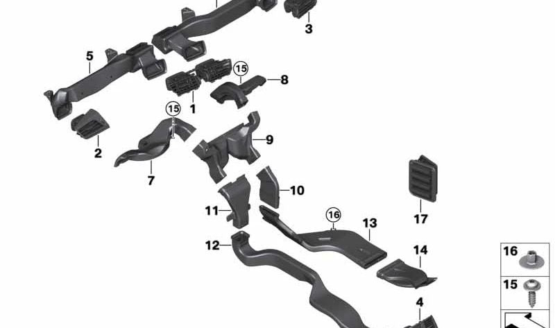 Grid di ventilazione ad aria fresca destra 64229287292 per BMW 2 Active Tourer (F45) e serie Great Tourer Series 2 (F46). BMW originale.