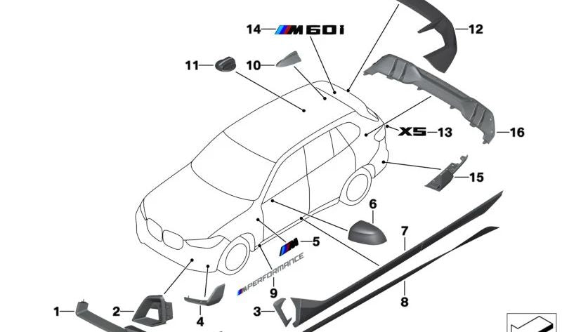 Carcasa de entrada de aire de freno de carbono para BMW G05N (OEM 51115A56350). Original BMW