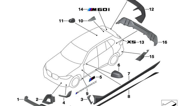 Alerón Frontal de Carbono Derecho para BMW X5 G05N, G18N (OEM 51195A4DEF8). Original BMW