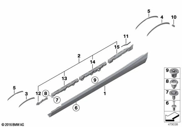 Moldura lateral imprimada derecha para BMW Serie 1 F20, F20N (OEM 51777293554). Original BMW