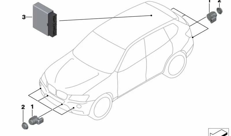 Sensor de aparcamiento ultrasónico negro OEM 66209233032 para BMW Serie 5 (F07, F10, F11), Serie 7 (F01, F02, F04) y X3 (F25). Original BMW.