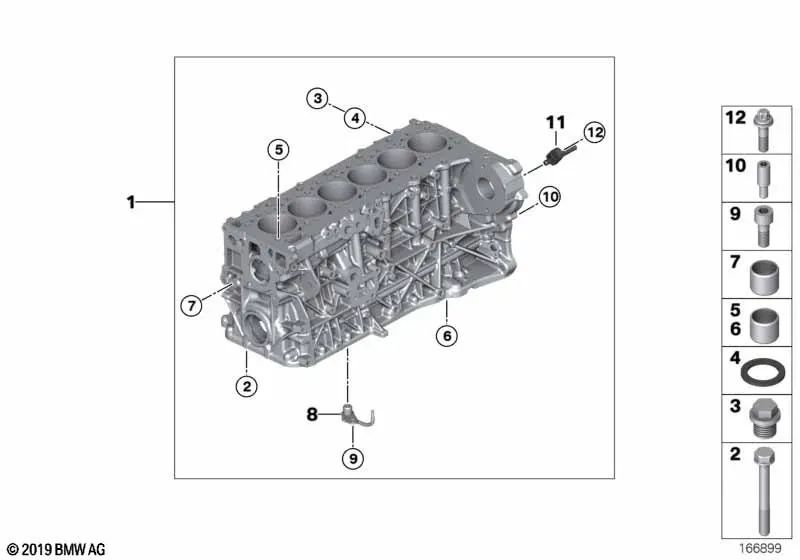 Cárter de cilindros con pistones para BMW Serie 3 E90N, E91N, E92, E92N, E93, E93N, Serie 5 F07, F10, F11, Serie 7 F01, F02, X5 E70N, X6 E71 (OEM 11112359836). Original BMW