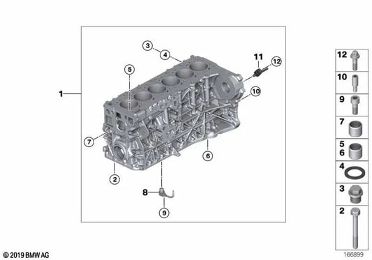 Zylinderkurbelgehäuse mit Kolben für BMW 3er E90N, E91N, E92, E92N, E93, E93N, 5er F07, F10, F11, 7er F01, F02, X5 E70N, X6 E71 (OEM 11112359836). Original BMW