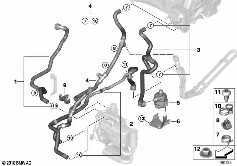 Manguera de Refrigerante de Flujo de Entrada 1 para BMW G05, G06, G07 (OEM 64219398808). Original BMW