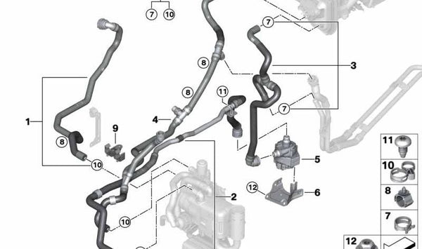 Manguera de Refrigerante para BMW X7 G07, G07N (OEM 64216821659). Original BMW.