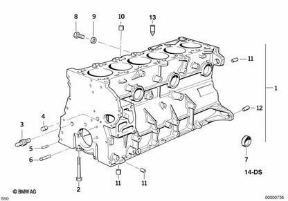 Scheda impostata per il basamento senza amianto per la serie BMW 3 E36 (OEM 11111402381). BMW originale.