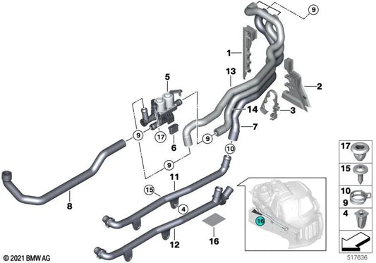 Inlet water hose 2.1 for BMW 5 Series F07, F10, F11, F18, 6 Series F06, F12, F13, 7 Series F01, F02, F04 (OEM 64539119168). Original BMW