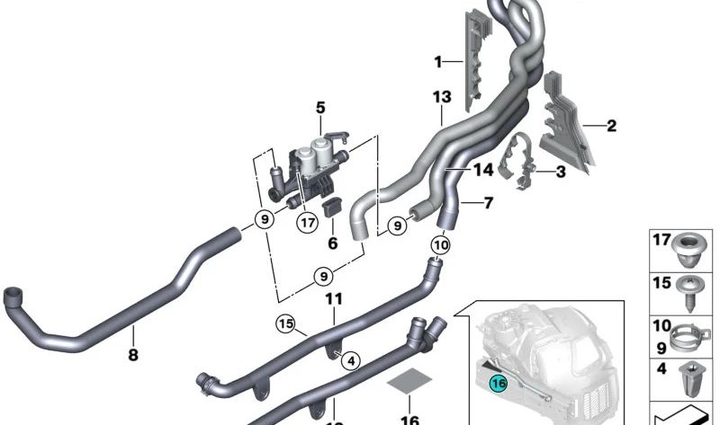 Soporte de tubos triple para BMW Serie 5 F07, F10, F11, F18, Serie 6 F06, F12, F13, Serie 7 F01, F02, F04 (OEM 64119178439). Original BMW