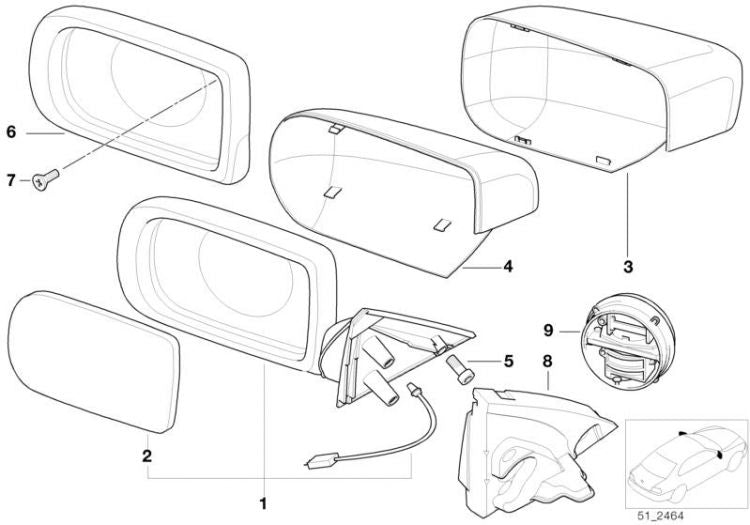 Juego Rep. P Marco Espejo Exterior Izquierda. Para Bmw E46 E39. Original Recambios