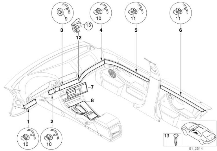 Set Listones Embellecedores Interiores Color Negro Para Bmw E39 Berlina O Touring. Original