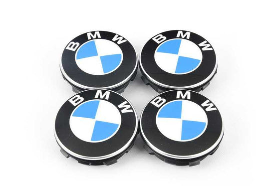 Hubcaps / Center caps for wheels with floating BMW logo, 68mm. BMW Original.