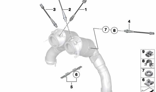 Soporte para sensor lambda OEM 11787584379 para BMW F07, F10, F11, F12, F13, F01, F02, F04, E70, E71, E72. Original BMW.