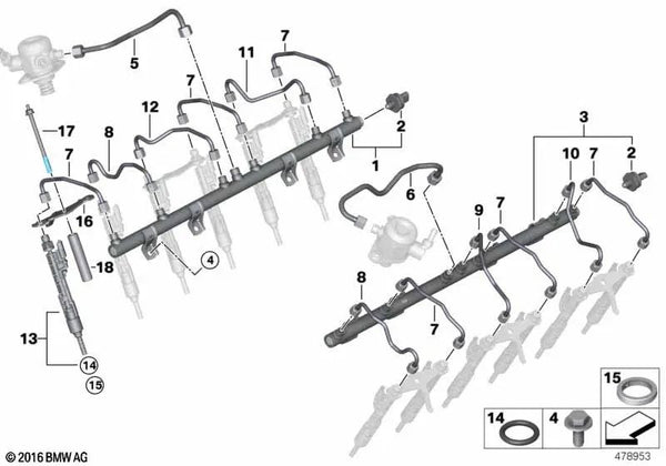 Tubo de inyección para BMW F01, F02, G12 (OEM 13538648630). Original BMW