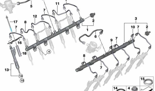 Tubería de alta presión para BMW Serie 7 G12, G12N (OEM 13538623429). Original BMW