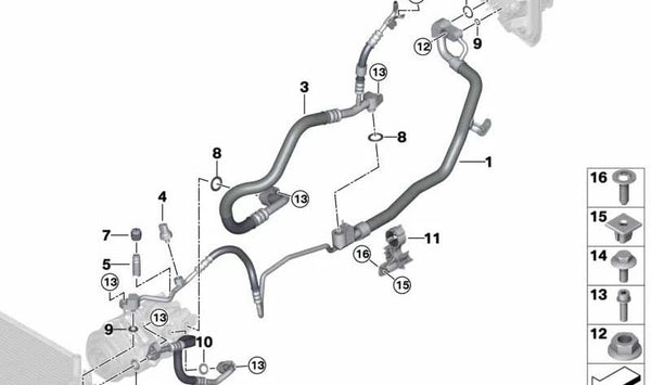 Tubería de presión del compresor al condensador OEM 64539303474 para BMW G12. Original BMW.