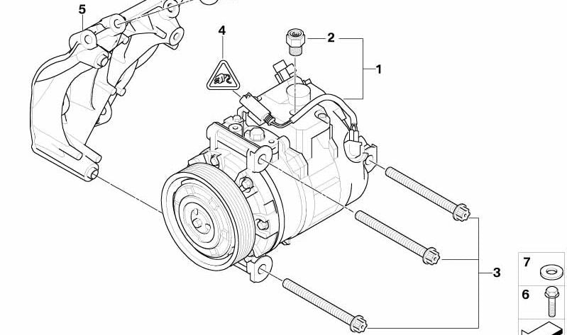 Soporte Compresor de Aire Acondicionado para BMW E60N, E61N (OEM 64557558854). Original BMW