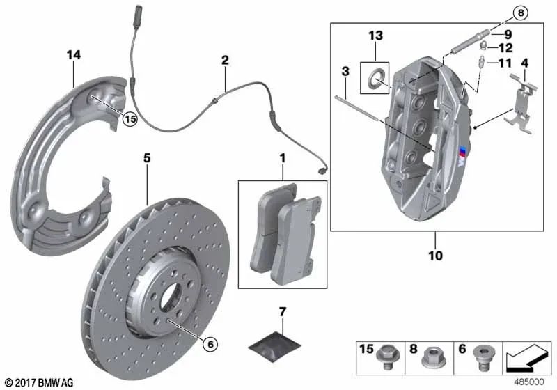 Carcasa de pinza de freno roja izquierda para BMW G87, G80, G81, G82, G83, F90N, F91, F92, F93 (OEM 34109501997). Original BMW