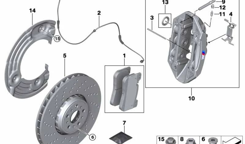 Carcasa del caliper de freno izquierda para BMW G87, G80, G81, G82, G83, F90, F91, F92, F93 (OEM 34118089937). Original BMW