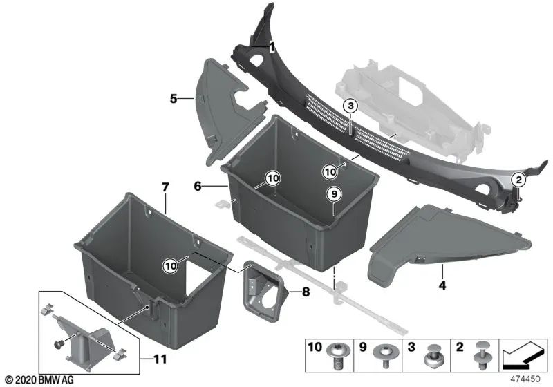 Cubierta superior derecha para BMW I01, I01N (OEM 51747333880). Original BMW.