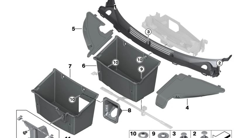 Bandeja de almacenamiento delantera OEM 51647360388 para BMW i3 (I01). Original BMW.