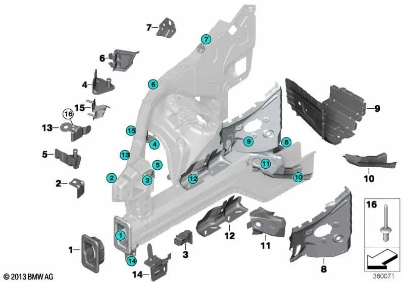 Soporte del guardabarros delantero para BMW E70, E70N, F15, F85, E71, E72, F16, F86 (OEM 41117159145). Original BMW.