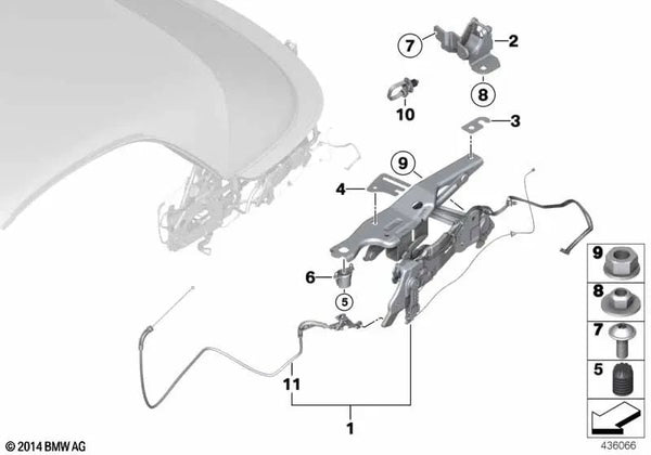 Bisagra tapa del toldo derecha para BMW Serie 2 F23, F23N (OEM 41007300960). Original BMW.