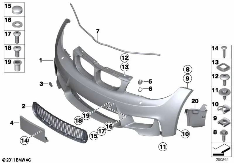 Revestimiento del parachoques delantero imprimado para BMW Serie 1 E82 (OEM 51118057717). Original BMW