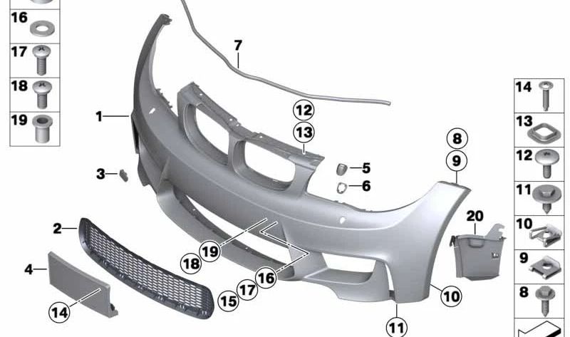 Revestimiento parachoques imprimado delantero para BMW E82 (OEM 51118052493). Original BMW