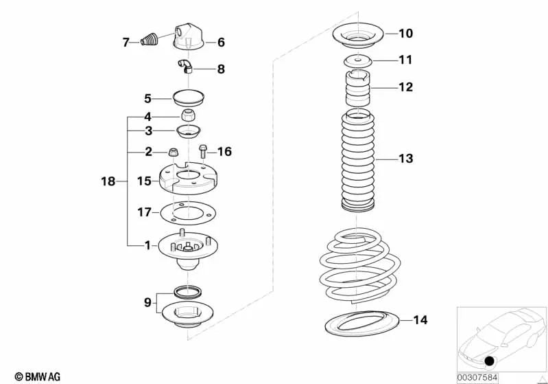 Stützlager for BMW E38 (OEM 31331090611). Genuine BMW