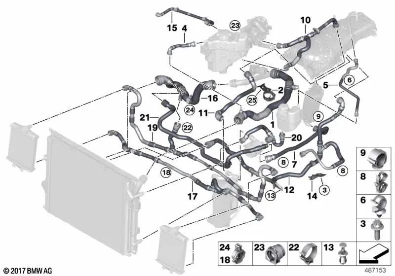 Tubería del Depósito de Expansión para BMW F20N, F21N Serie 1, F22, F23 Serie 2, F30N, F31N, F34N, F35N Serie 3, F32, F33, F36 Serie 4 (OEM 17128616531). Original BMW.