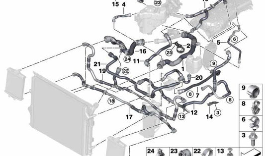 Coolant Radiator Hose OEM 17128633483 for BMW F20, F21, F22, F30, F32, F33, F36. Original BMW