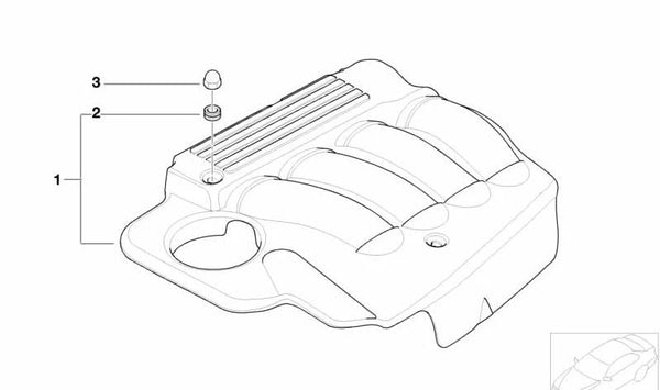 Cubierta Acústica para BMW Serie 1 E87, Serie 3 E90, E91, X3 E83, E83N, Z4 E85 (OEM 11617523714). Original BMW