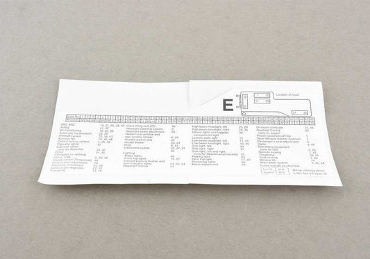 Fuse Box Label for BMW, various models and series (OEM 71236901564). Original BMW