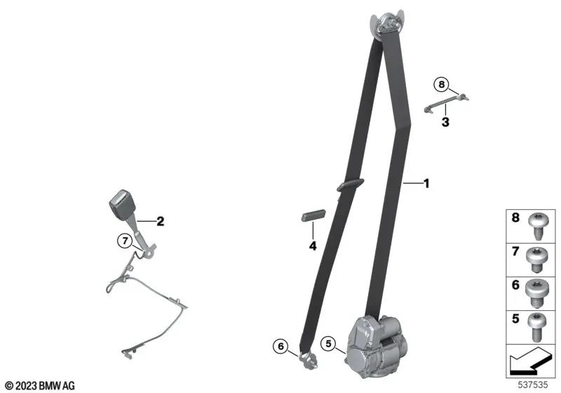 Cinturón de seguridad delantero izquierdo para BMW Serie 7 G70 (OEM 72115A32DF5). Original BMW